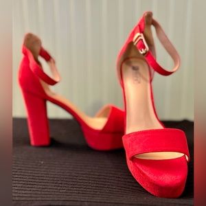 New Idifu Red Suede Sexy Chunky High Heel Shoes- Sz 10